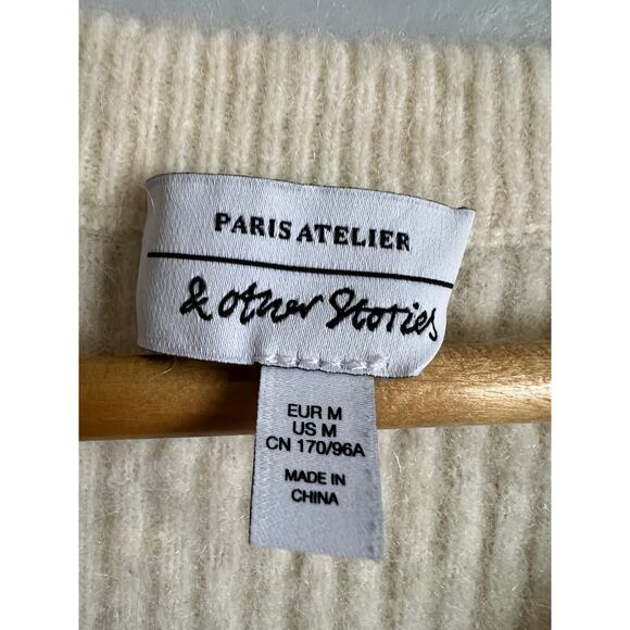 Paris Atelier & Other Stories Fuzzy Aplaca & Wool Blend Sweater Cream V-neck M - Picture 5 of 6
